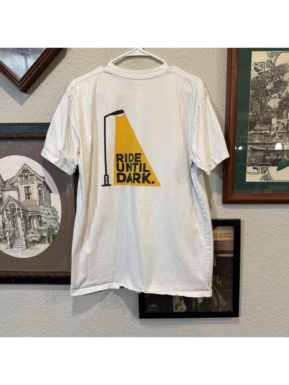 Hellfare Designer Mountain Bikes Ride Until Dark White Biking Shirt Size Large